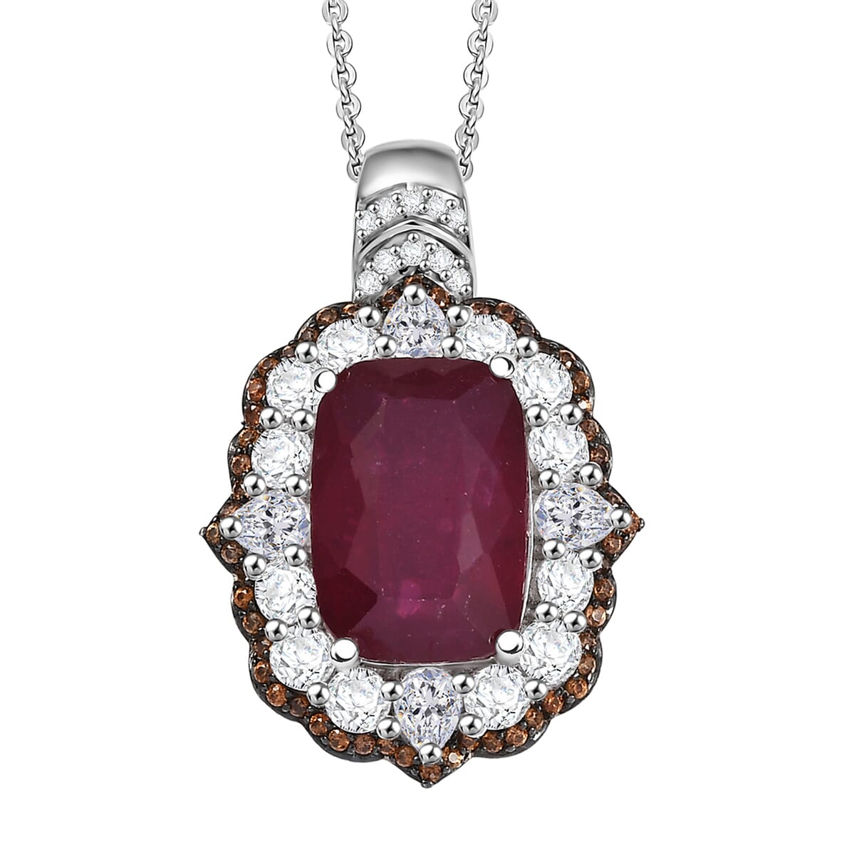 D'Joy Niassa Ruby (FF) and Multi Gemstone 14.90 ctw Royal Bloom Pendant Necklace 20 Inches in Rhodium Over Sterling Silver image number 0