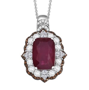 D'Joy Niassa Ruby (FF) and Multi Gemstone 14.90 ctw Royal Bloom Pendant Necklace 20 Inches in Rhodium Over Sterling Silver