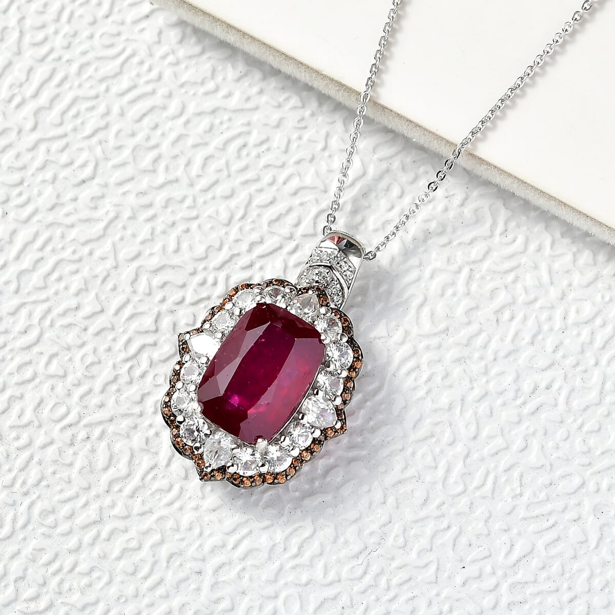 D'Joy Niassa Ruby (FF) and Multi Gemstone 14.90 ctw Royal Bloom Pendant Necklace 20 Inches in Rhodium Over Sterling Silver image number 1
