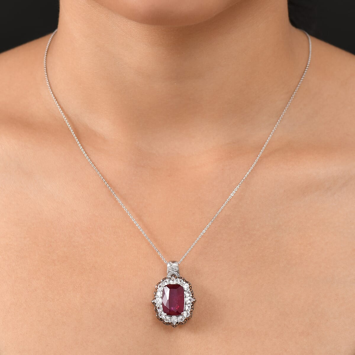 D'Joy Niassa Ruby (FF) and Multi Gemstone 14.90 ctw Royal Bloom Pendant Necklace 20 Inches in Rhodium Over Sterling Silver image number 2