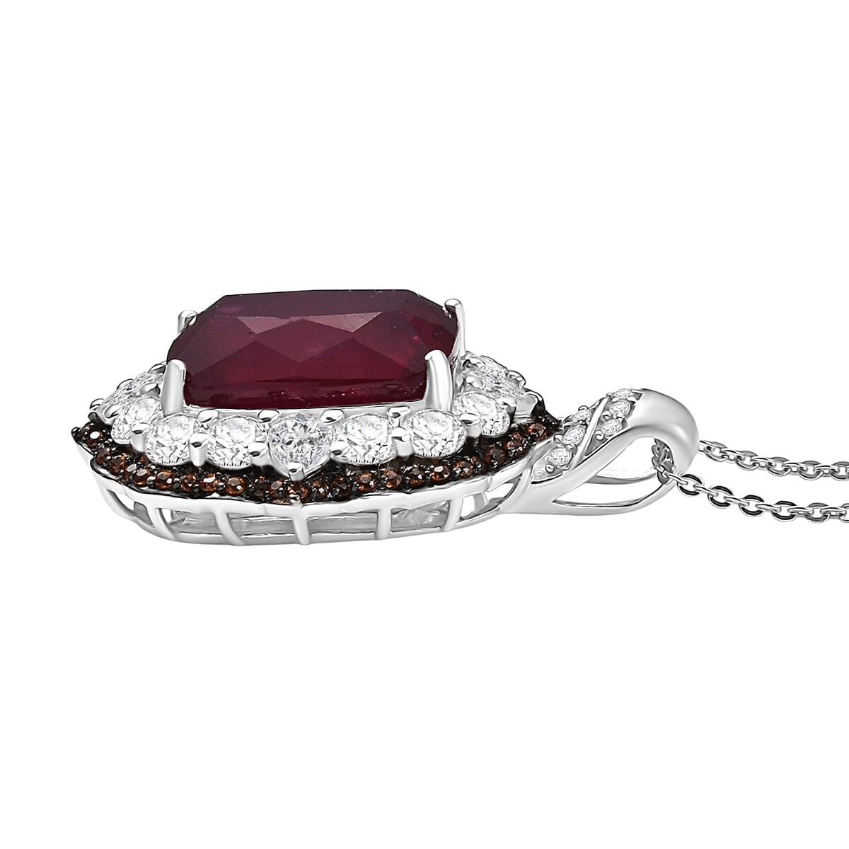 D'Joy Niassa Ruby (FF) and Multi Gemstone 14.90 ctw Royal Bloom Pendant Necklace 20 Inches in Rhodium Over Sterling Silver image number 3
