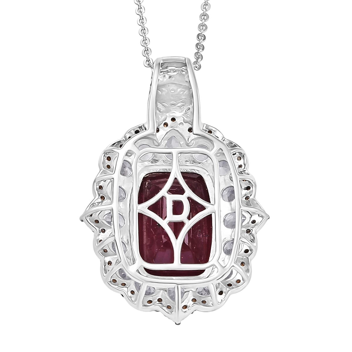 D'Joy Niassa Ruby (FF) and Multi Gemstone 14.90 ctw Royal Bloom Pendant Necklace 20 Inches in Rhodium Over Sterling Silver image number 4