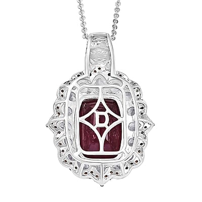 D'Joy Niassa Ruby (FF) and Multi Gemstone 14.90 ctw Art Deco Pendant Necklace 20 Inches in Rhodium Over Sterling Silver