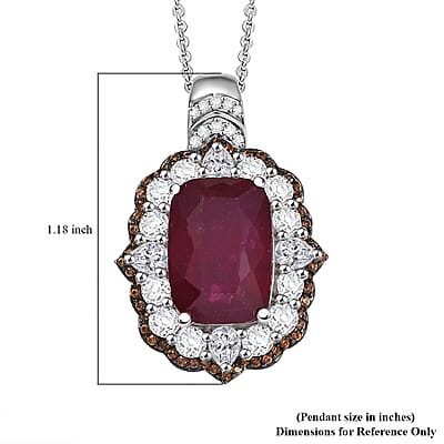 D'Joy Niassa Ruby (FF) and Multi Gemstone 14.90 ctw Art Deco Pendant Necklace 20 Inches in Rhodium Over Sterling Silver