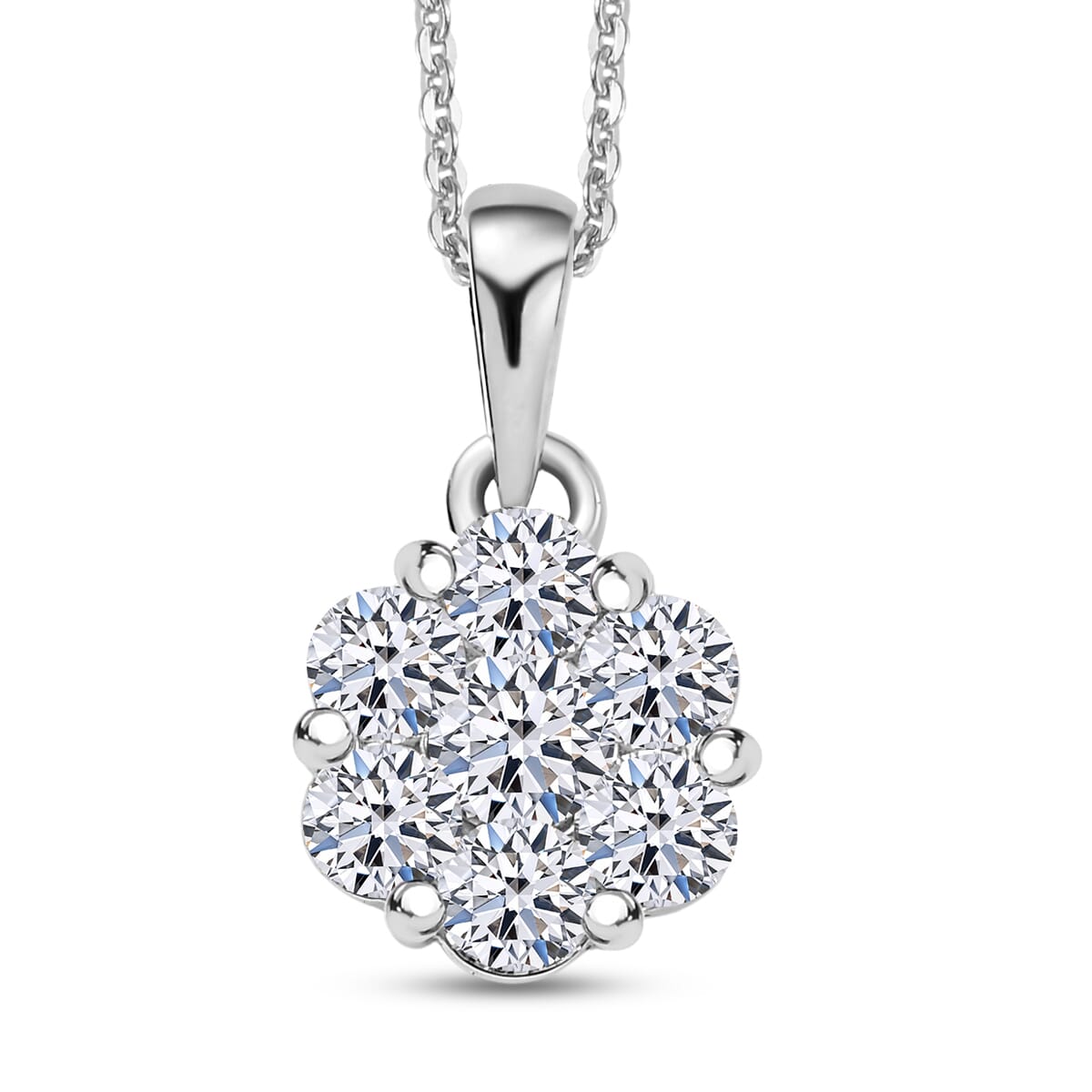 Luxuriant Lab Grown Diamond G-H SI 1.00 ctw Floral Pendant Necklace 20 Inches in Rhodium Over Sterling Silver image number 0
