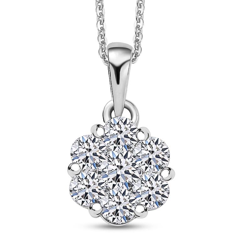 Luxuriant Lab Grown Diamond G-H SI 1.00 ctw Floral Pendant Necklace 20 Inches in Rhodium Over Sterling Silver