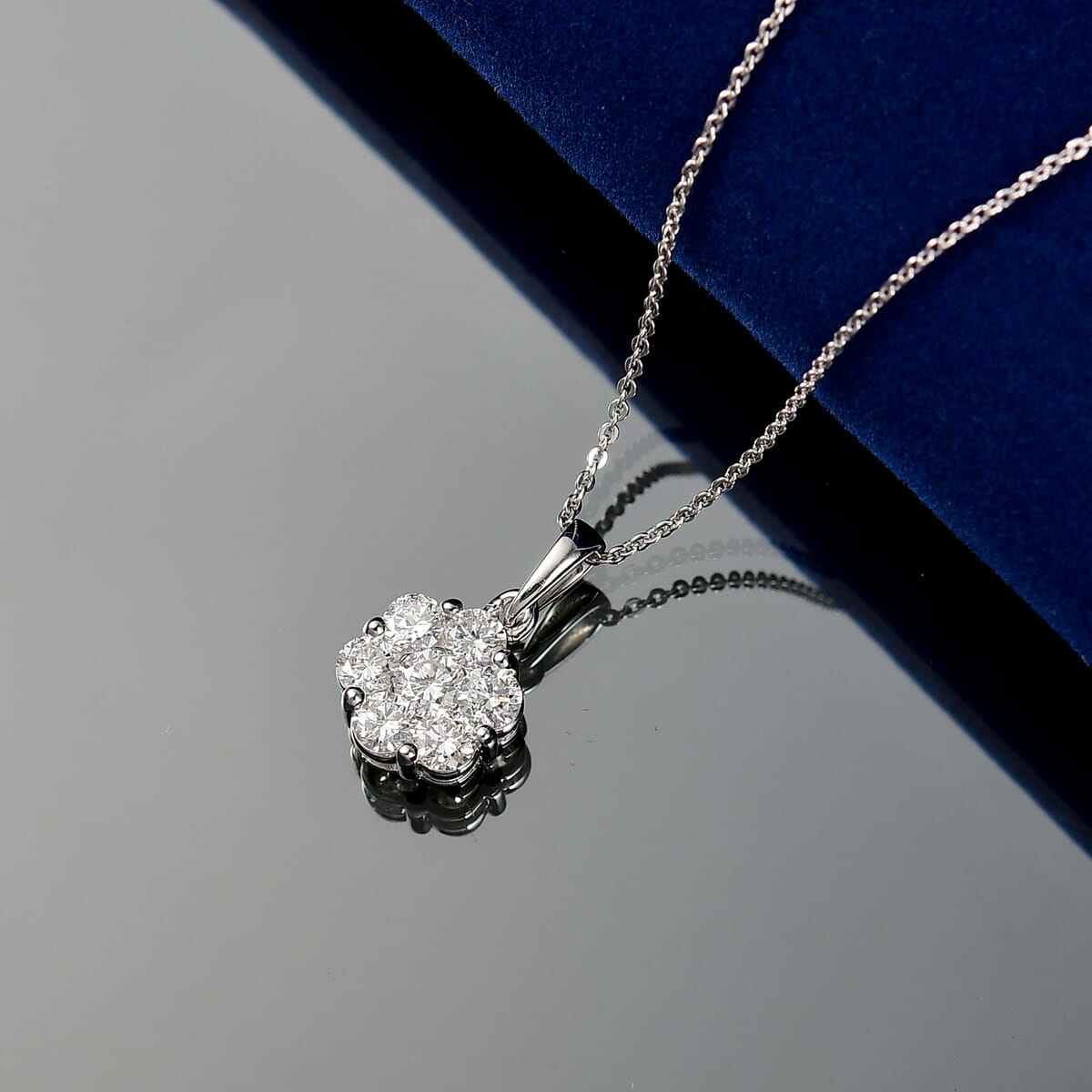 Luxuriant Lab Grown Diamond G-H SI 1.00 ctw Floral Pendant Necklace 20 Inches in Rhodium Over Sterling Silver image number 1