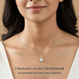 Luxuriant Lab Grown Diamond G-H SI 1.00 ctw Floral Pendant Necklace 20 Inches in Rhodium Over Sterling Silver (Del. In 10-12 Days)