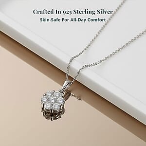 Luxuriant Lab Grown Diamond G-H SI 1.00 ctw Floral Pendant Necklace 20 Inches in Rhodium Over Sterling Silver (Del. In 10-12 Days)
