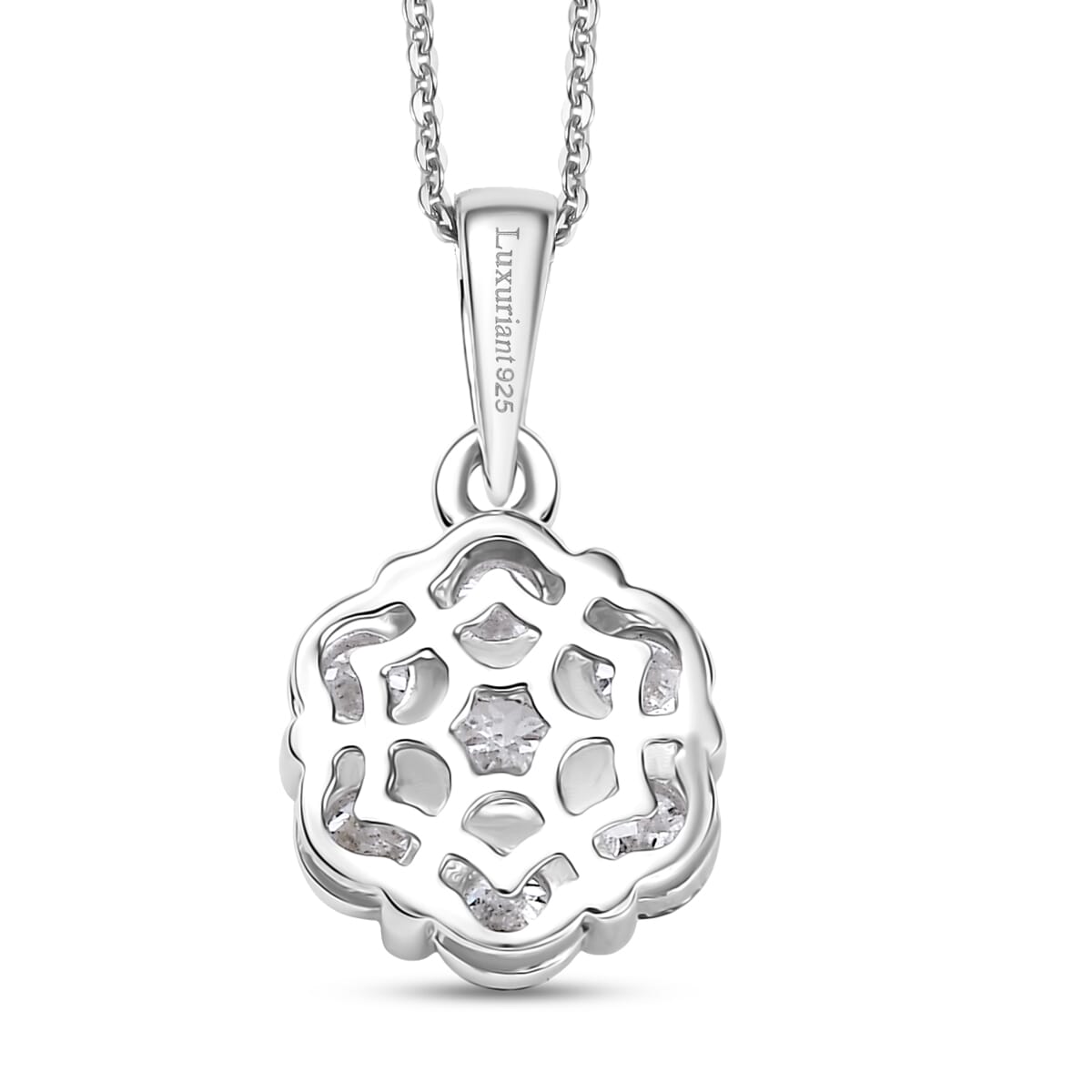 Luxuriant Lab Grown Diamond G-H SI 1.00 ctw Floral Pendant Necklace 20 Inches in Rhodium Over Sterling Silver image number 4