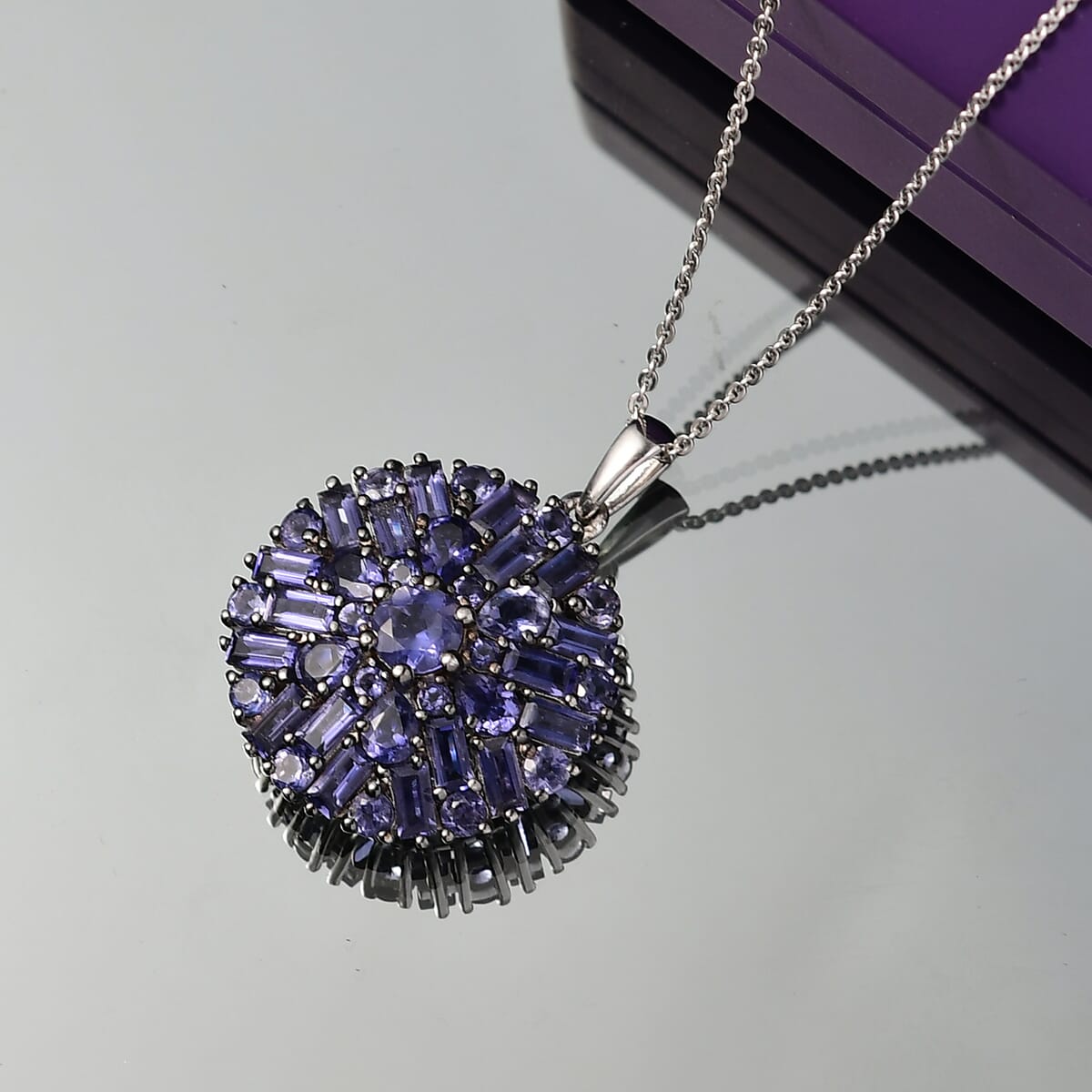 D'Joy Premium Catalina Iolite 4.80 ctw Starflare Pendant Necklace in Rhodium Over Sterling Silver 20 Inches image number 1