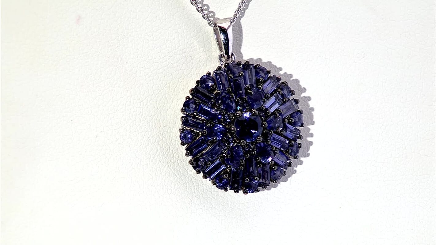 D'Joy Premium Catalina Iolite 4.80 ctw Starflare Pendant Necklace in Rhodium Over Sterling Silver 20 Inches