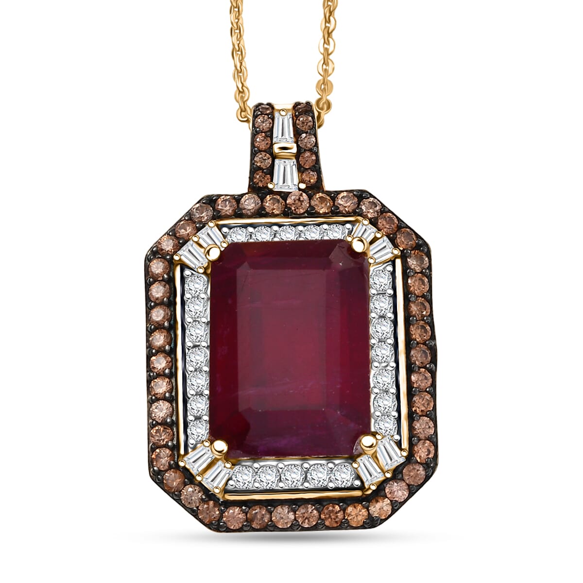 D'Joy Niassa Ruby (FF) and Multi Gemstone 13.50 ctw Pendant Necklace 20 Inches in 18K Vermeil Yellow Gold Over Sterling Silver  image number 0
