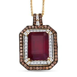 D'Joy Niassa Ruby (FF) and Multi Gemstone 13.50 ctw Pendant Necklace 20 Inches in 18K Vermeil Yellow Gold Over Sterling Silver 