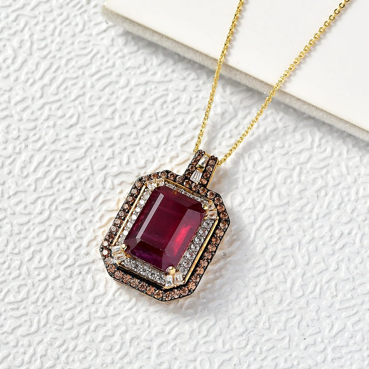D'Joy Niassa Ruby (FF) and Multi Gemstone 13.50 ctw Pendant Necklace 20 Inches in 18K Vermeil Yellow Gold Over Sterling Silver  image number 1