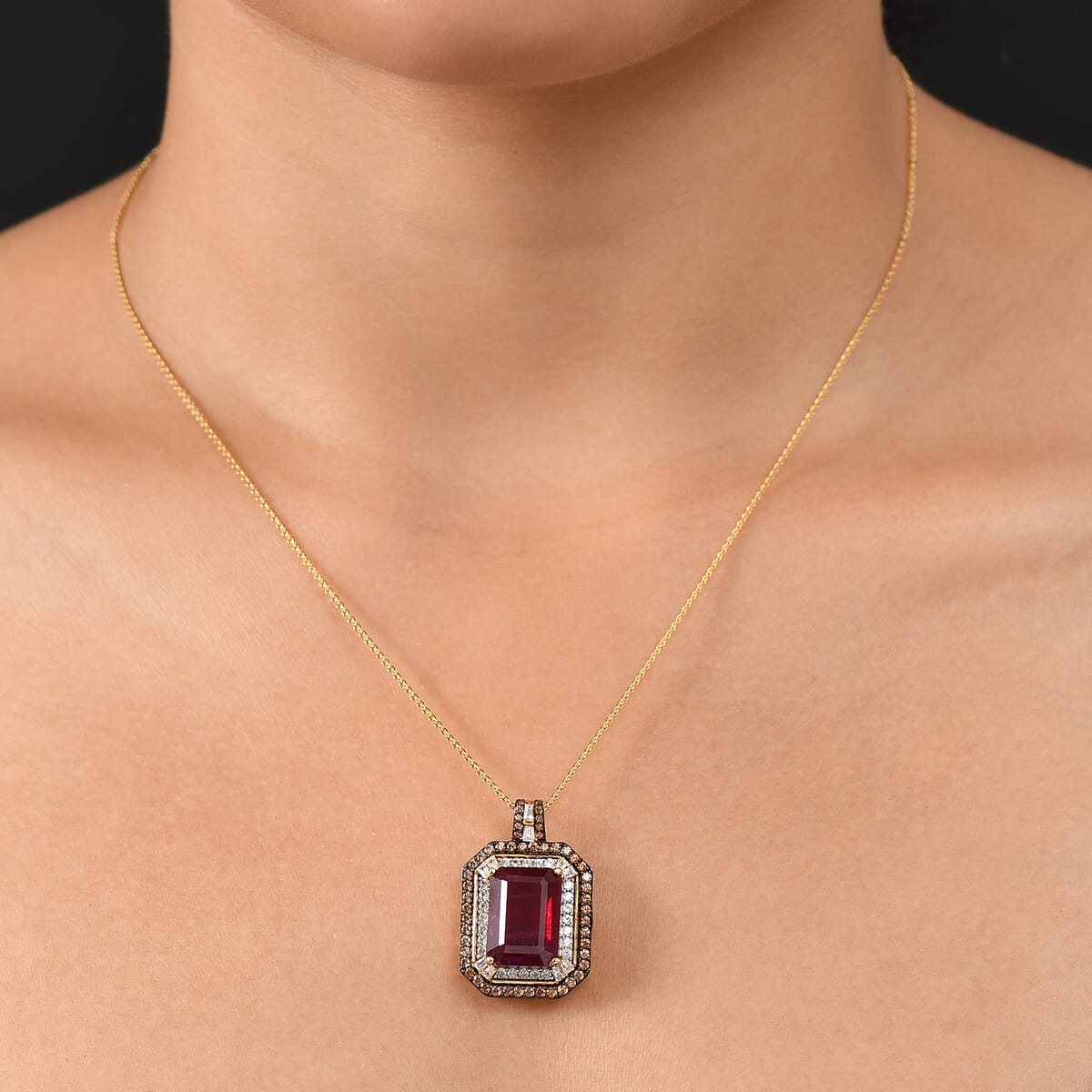 D'Joy Niassa Ruby (FF) and Multi Gemstone 13.50 ctw Pendant Necklace 20 Inches in 18K Vermeil Yellow Gold Over Sterling Silver  image number 2