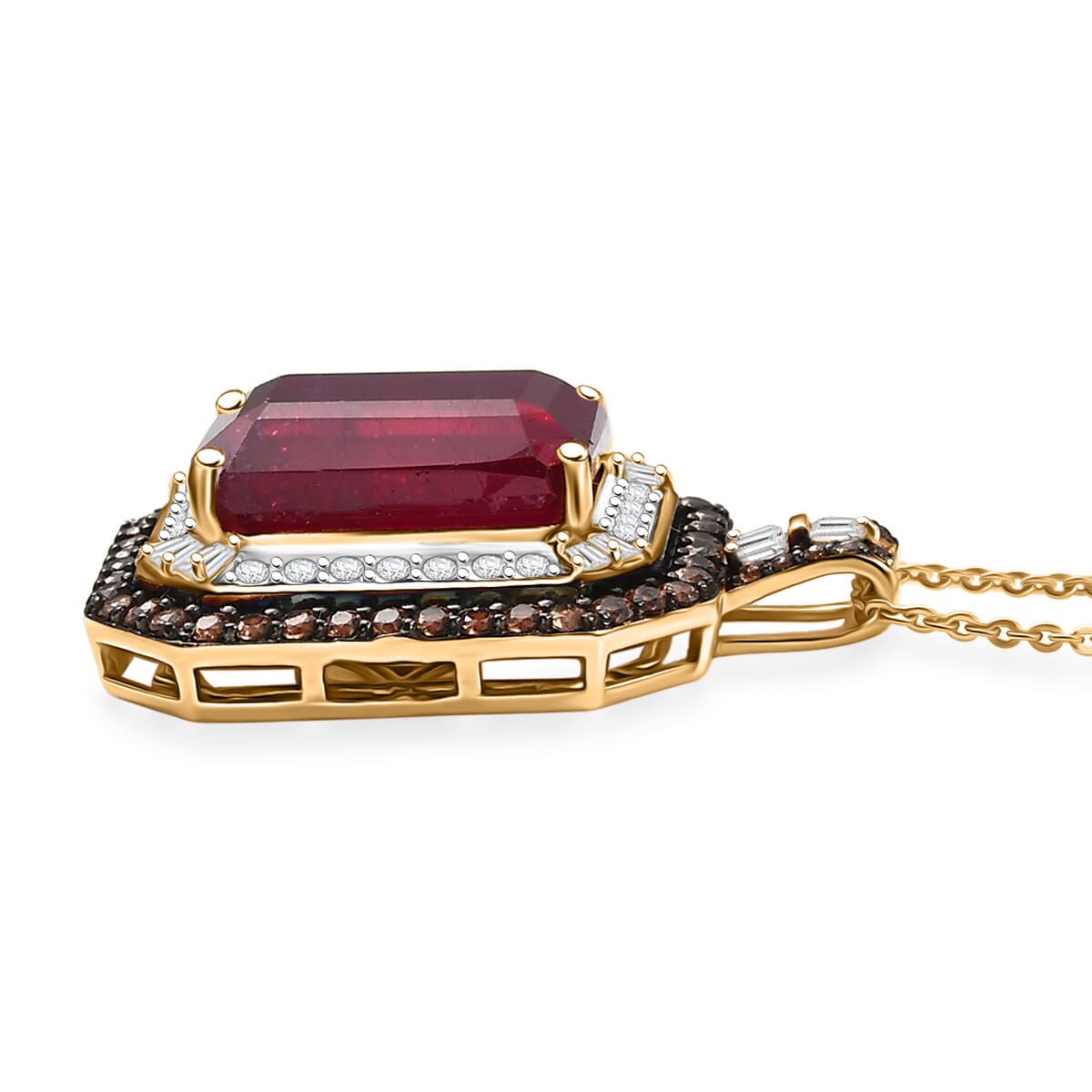 D'Joy Niassa Ruby (FF) and Multi Gemstone 13.50 ctw Pendant Necklace 20 Inches in 18K Vermeil Yellow Gold Over Sterling Silver  image number 3