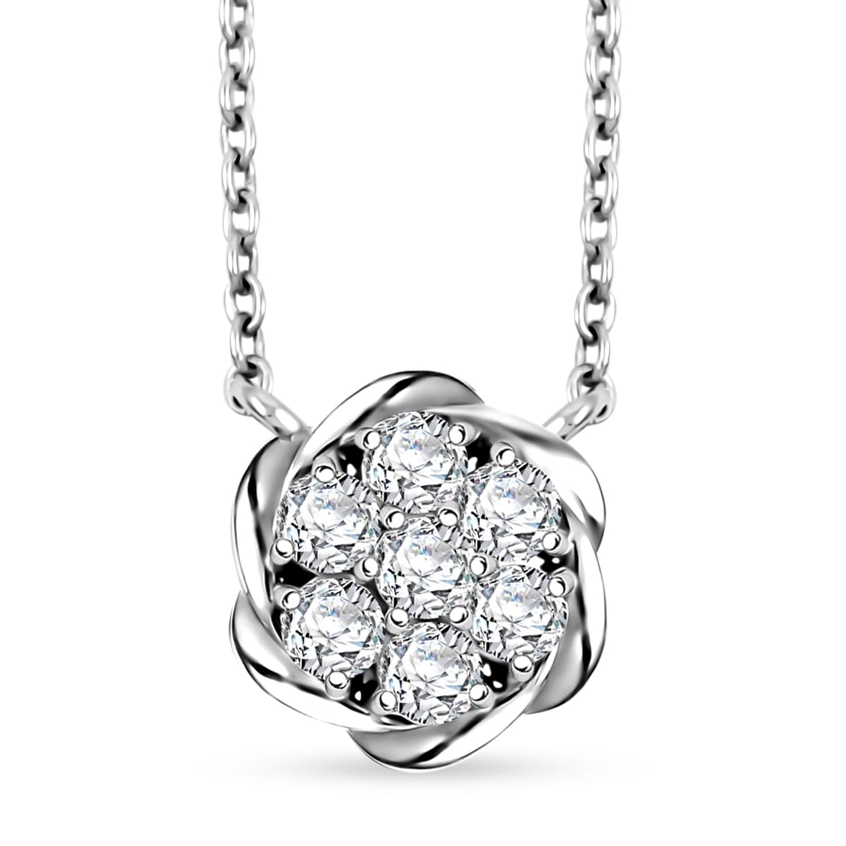 Luxuriant Lab Grown Diamond G SI 1.15 ctw Floral Necklace 18-20 Inches and Stud Earrings in Sterling Silver image number 2