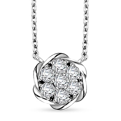Luxuriant Lab Grown Diamond G SI 1.15 ctw Floral Necklace 18-20 Inches and Stud Earrings in Sterling Silver