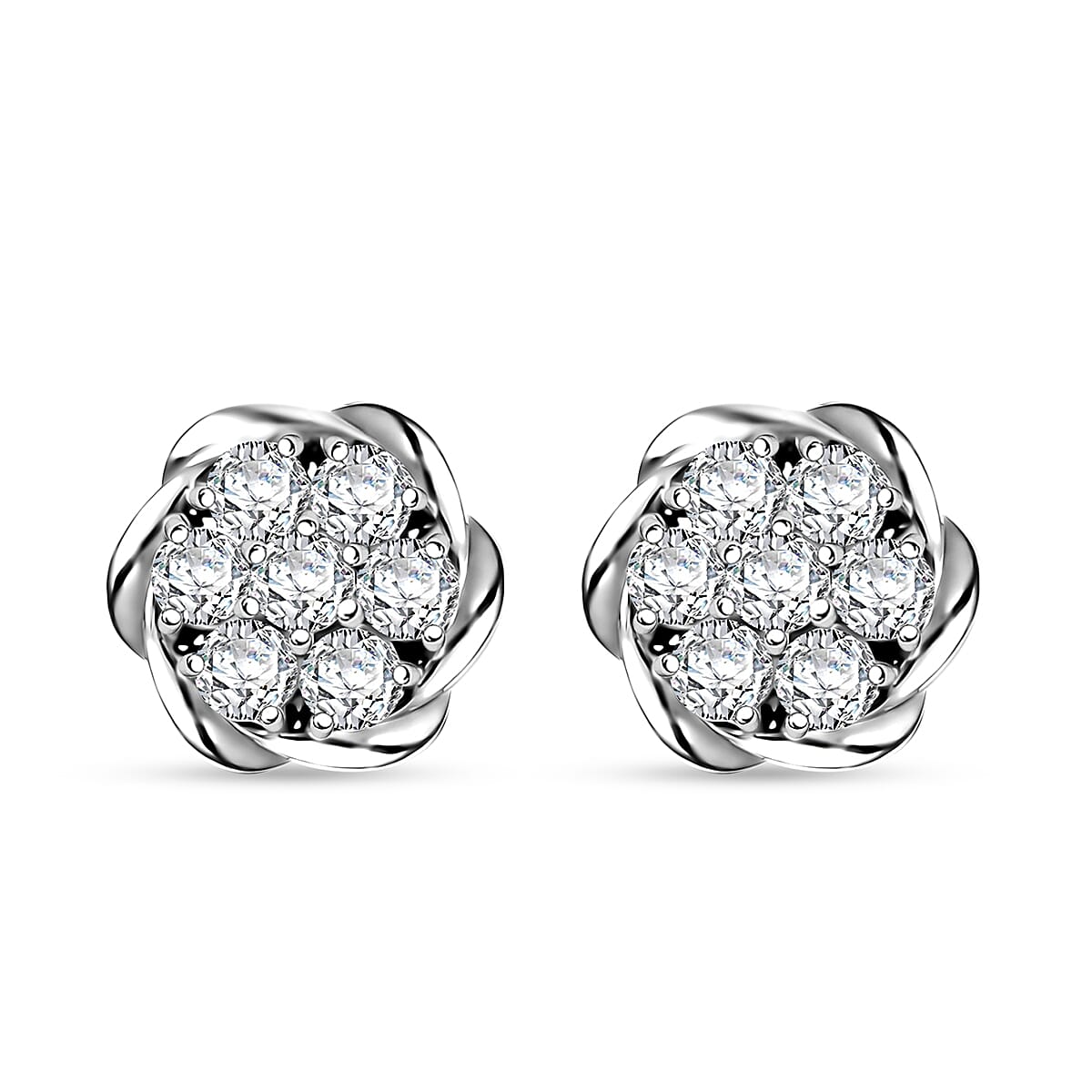 Luxuriant Lab Grown Diamond G SI 1.15 ctw Floral Necklace 18-20 Inches and Stud Earrings in Sterling Silver