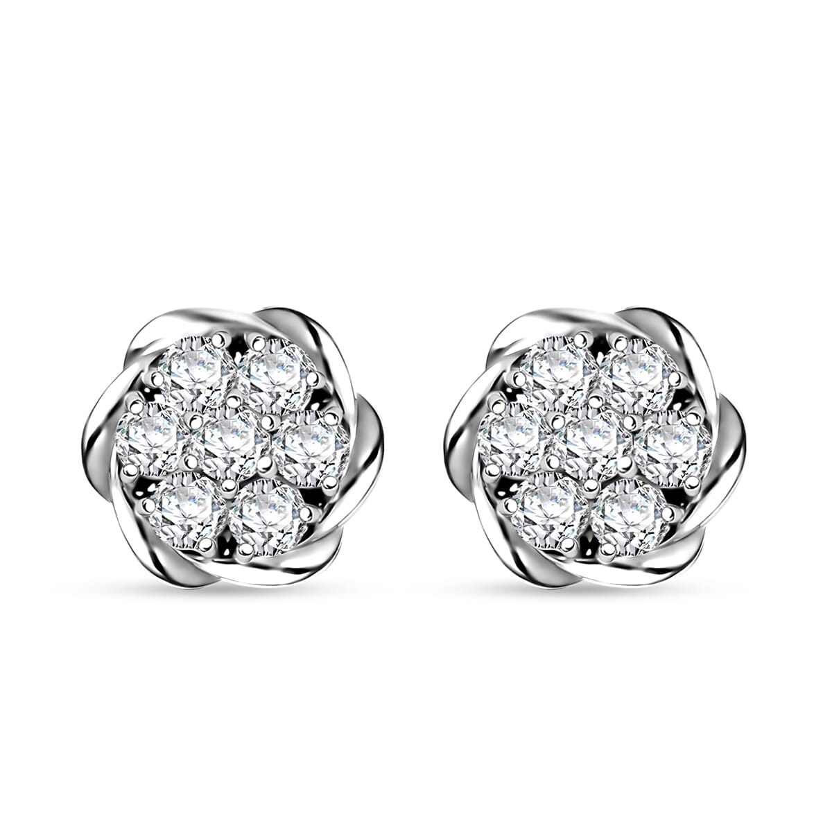 Luxuriant Lab Grown Diamond G SI 1.15 ctw Floral Necklace 18-20 Inches and Stud Earrings in Sterling Silver image number 6