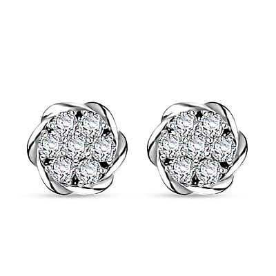 Luxuriant Lab Grown Diamond G SI 1.15 ctw Floral Necklace 18-20 Inches and Stud Earrings in Sterling Silver