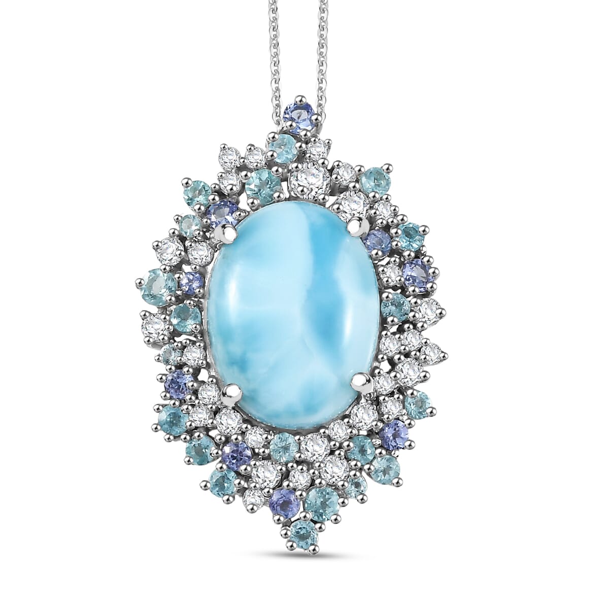 GP Capri Special Collection Premium Larimar and Multi Gemstone 13.35 ctw Pendant Necklace in Rhodium Over Sterling Silver 20 Inches image number 0