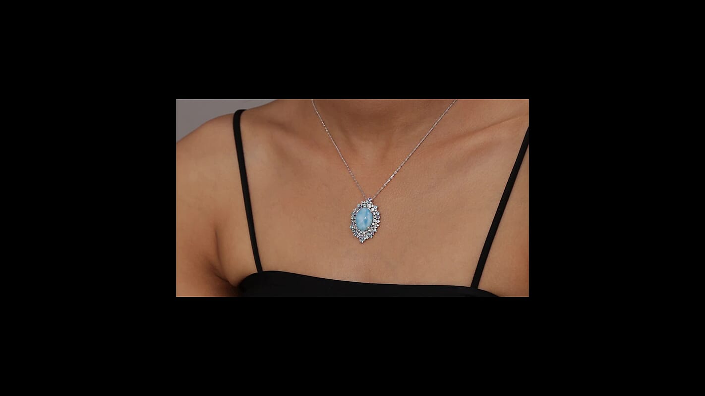 GP Capri Special Collection Premium Larimar and Multi Gemstone 13.35 ctw Pendant Necklace in Rhodium Over Sterling Silver 20 Inches