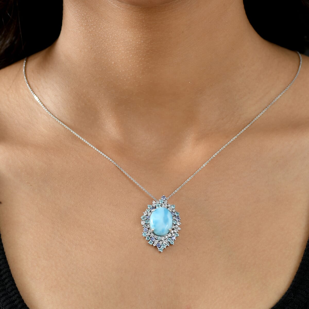 GP Capri Special Collection Premium Larimar and Multi Gemstone 13.35 ctw Pendant Necklace in Rhodium Over Sterling Silver 20 Inches image number 2