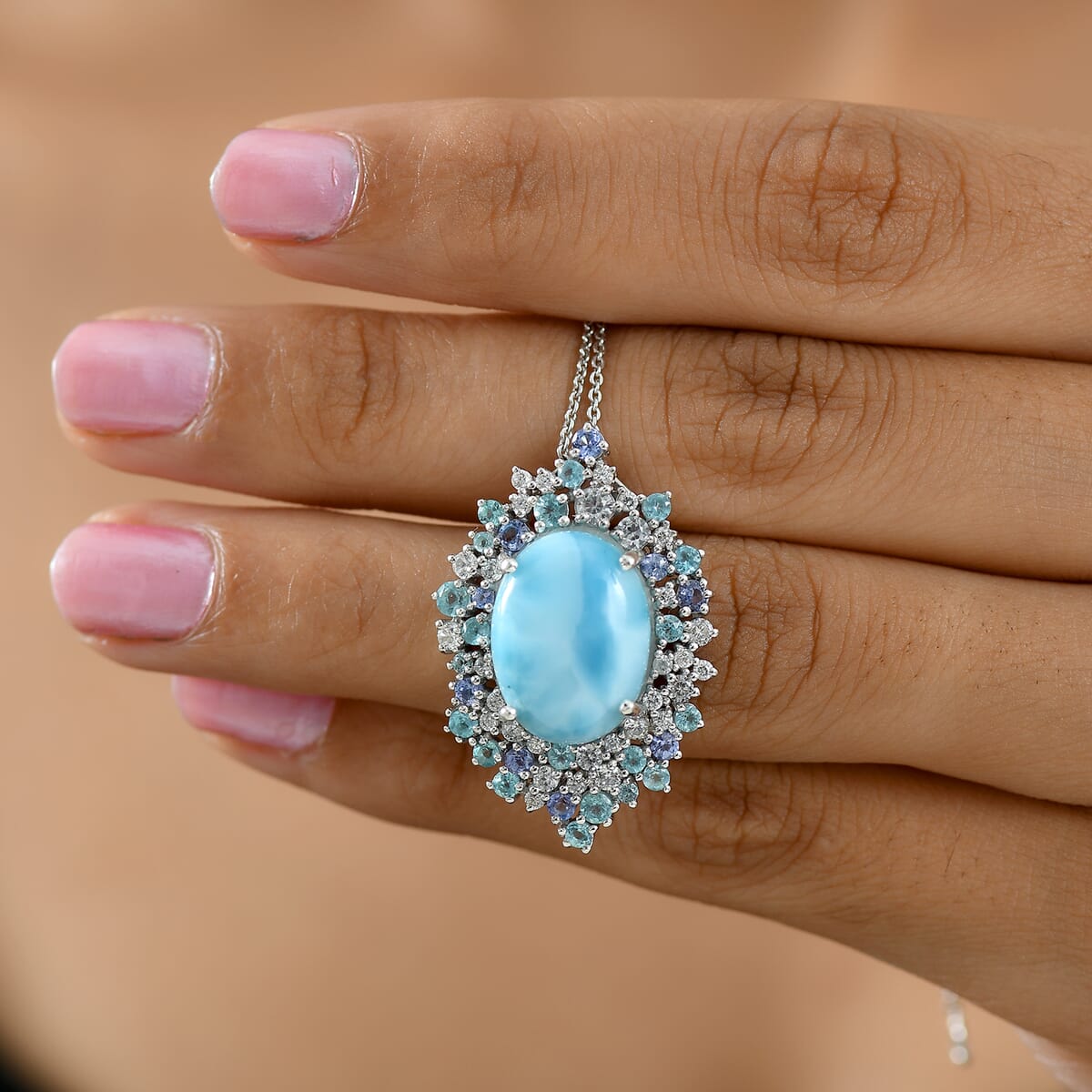 GP Capri Special Collection Premium Larimar and Multi Gemstone 13.35 ctw Pendant Necklace in Rhodium Over Sterling Silver 20 Inches image number 3