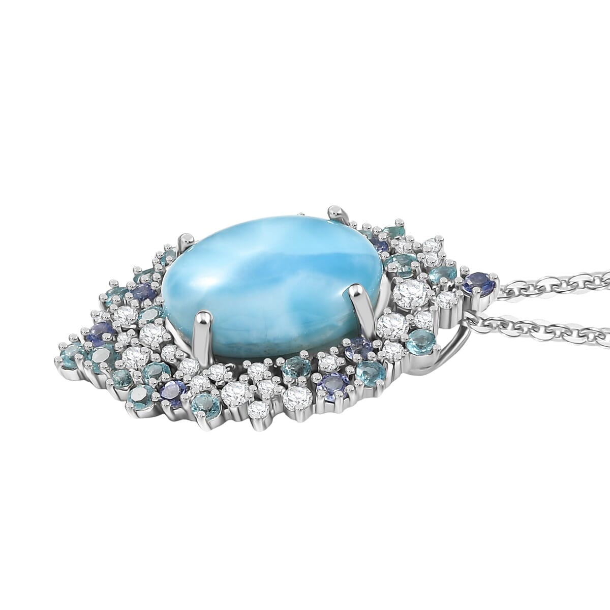 GP Capri Special Collection Premium Larimar and Multi Gemstone 13.35 ctw Pendant Necklace in Rhodium Over Sterling Silver 20 Inches image number 4