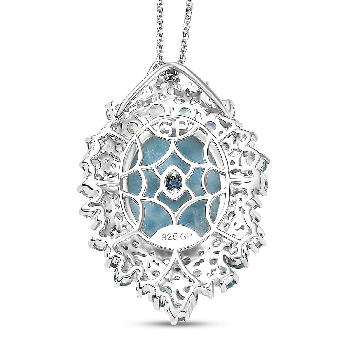 GP Capri Special Collection Premium Larimar and Multi Gemstone 13.35 ctw Pendant Necklace in Rhodium Over Sterling Silver 20 Inches