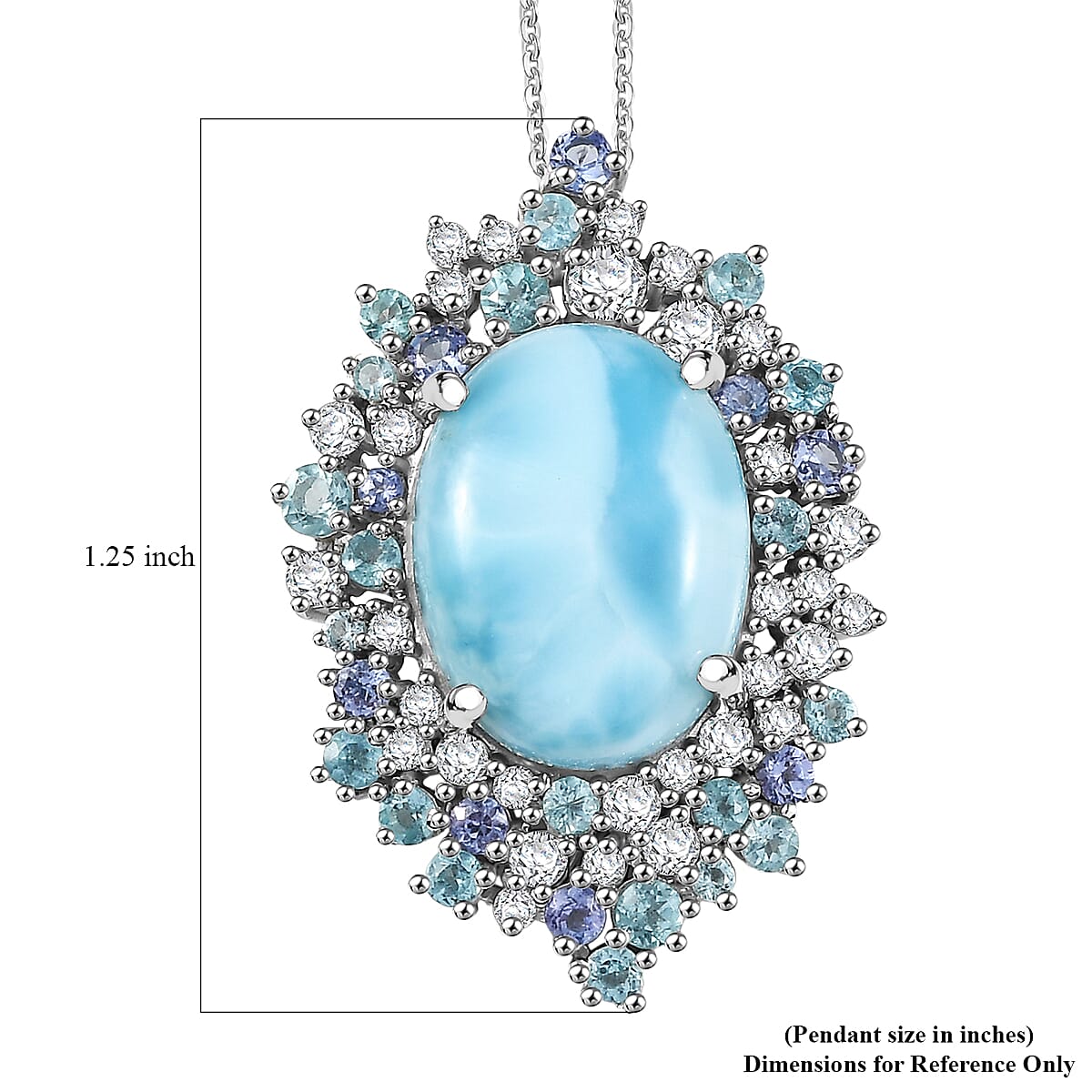 GP Capri Special Collection Premium Larimar and Multi Gemstone 13.35 ctw Pendant Necklace in Rhodium Over Sterling Silver 20 Inches