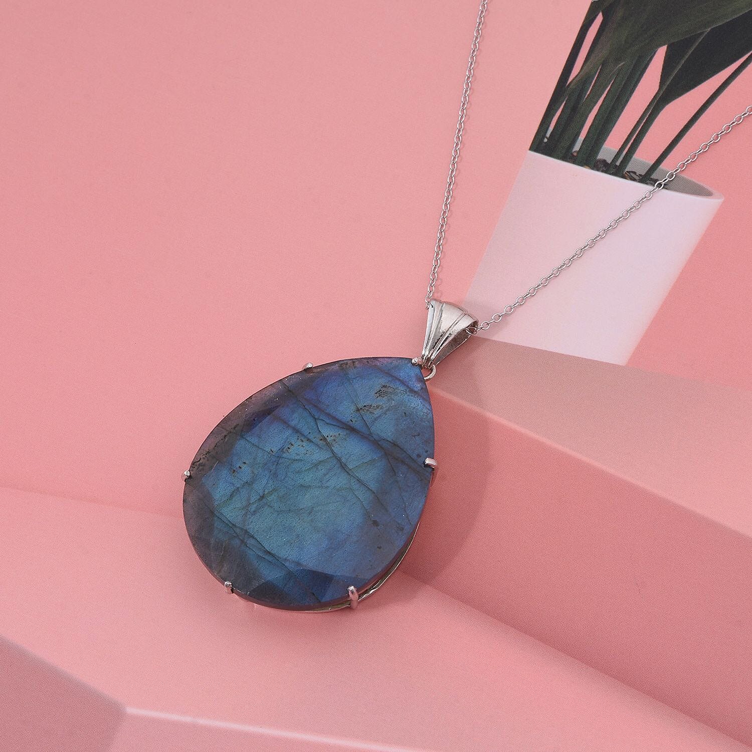 Pendant with Chain (Size 20) in Rhodium Over Sterling Silver  Wt. 7 g 61.88 ctw