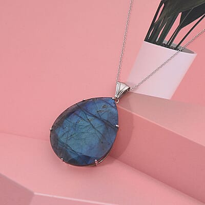 Pendant with Chain (Size 20) in Rhodium Over Sterling Silver  Wt. 7 g 61.88 ctw