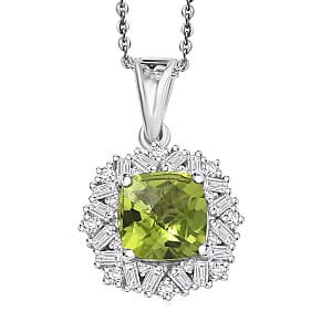 D'Joy Hebei Peridot and Moissanite 1.90 ctw Lime Blossom Pendant Necklace in Rhodium Over Sterling Silver 20 Inches