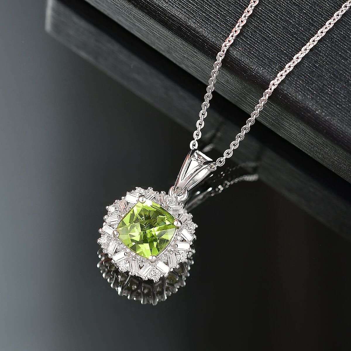 D'Joy Hebei Peridot and Moissanite 1.90 ctw Lime Blossom Pendant Necklace in Rhodium Over Sterling Silver 20 Inches image number 1