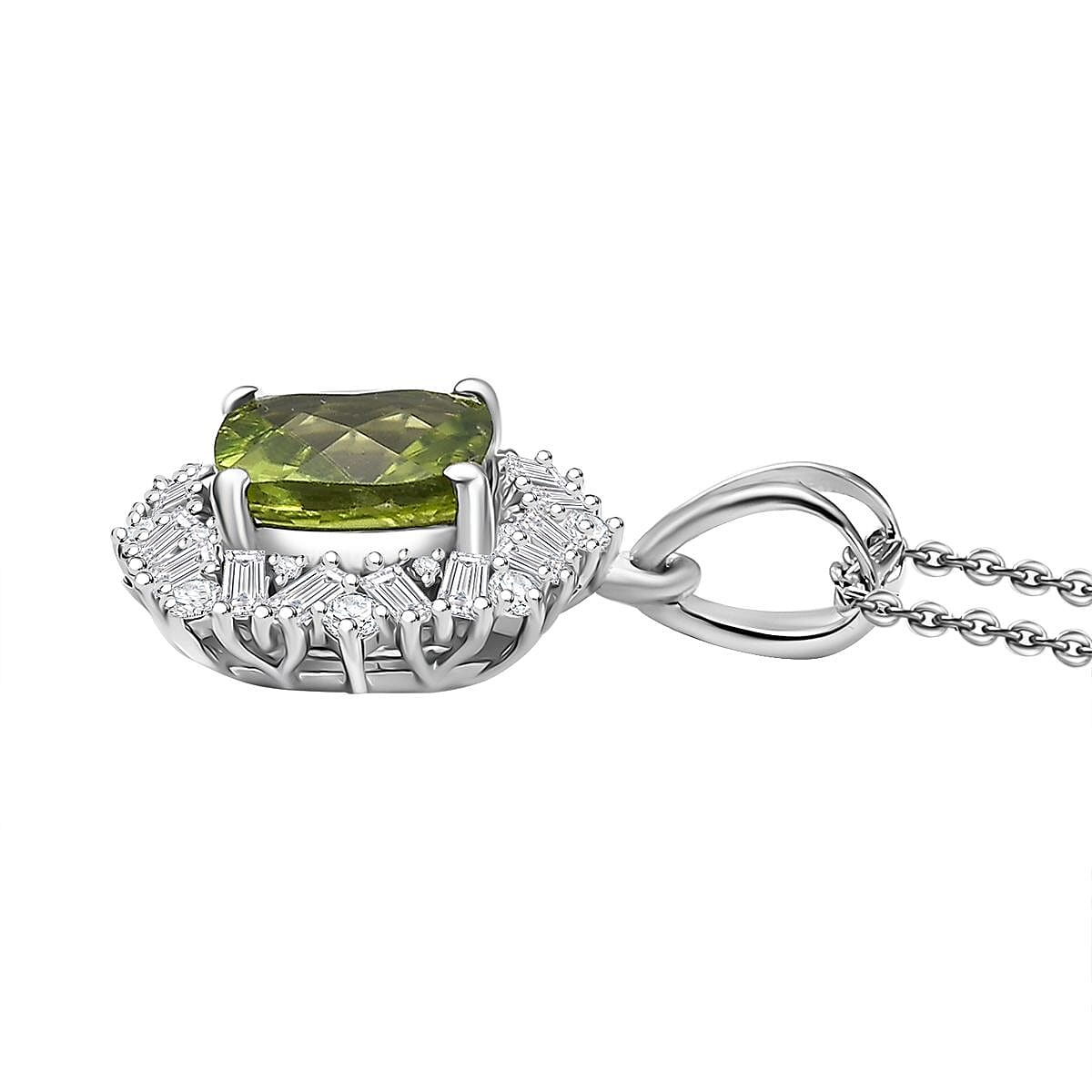 D'Joy Hebei Peridot and Moissanite 1.90 ctw Lime Blossom Pendant Necklace in Rhodium Over Sterling Silver 20 Inches image number 3