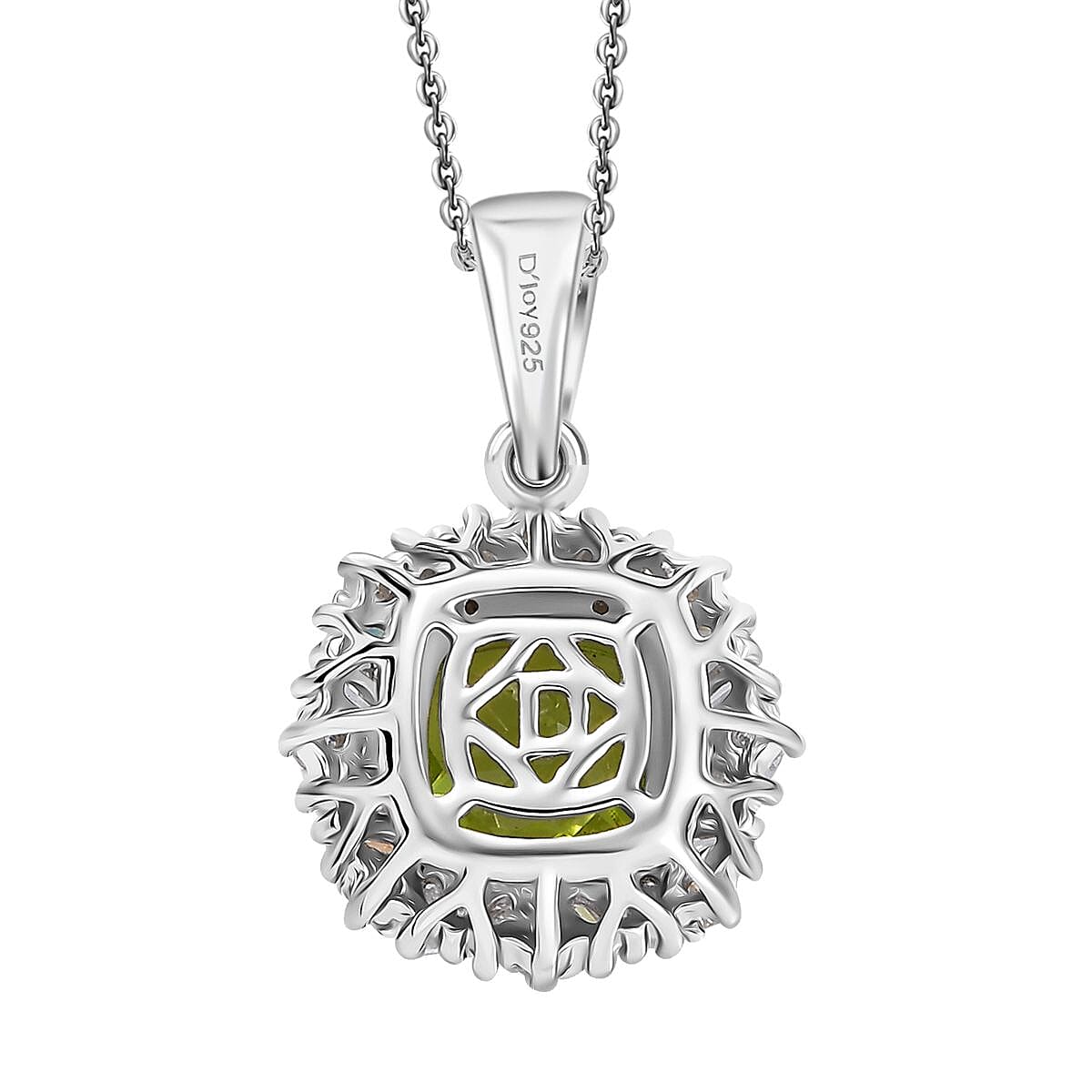 D'Joy Hebei Peridot and Moissanite 1.90 ctw Lime Blossom Pendant Necklace in Rhodium Over Sterling Silver 20 Inches image number 4