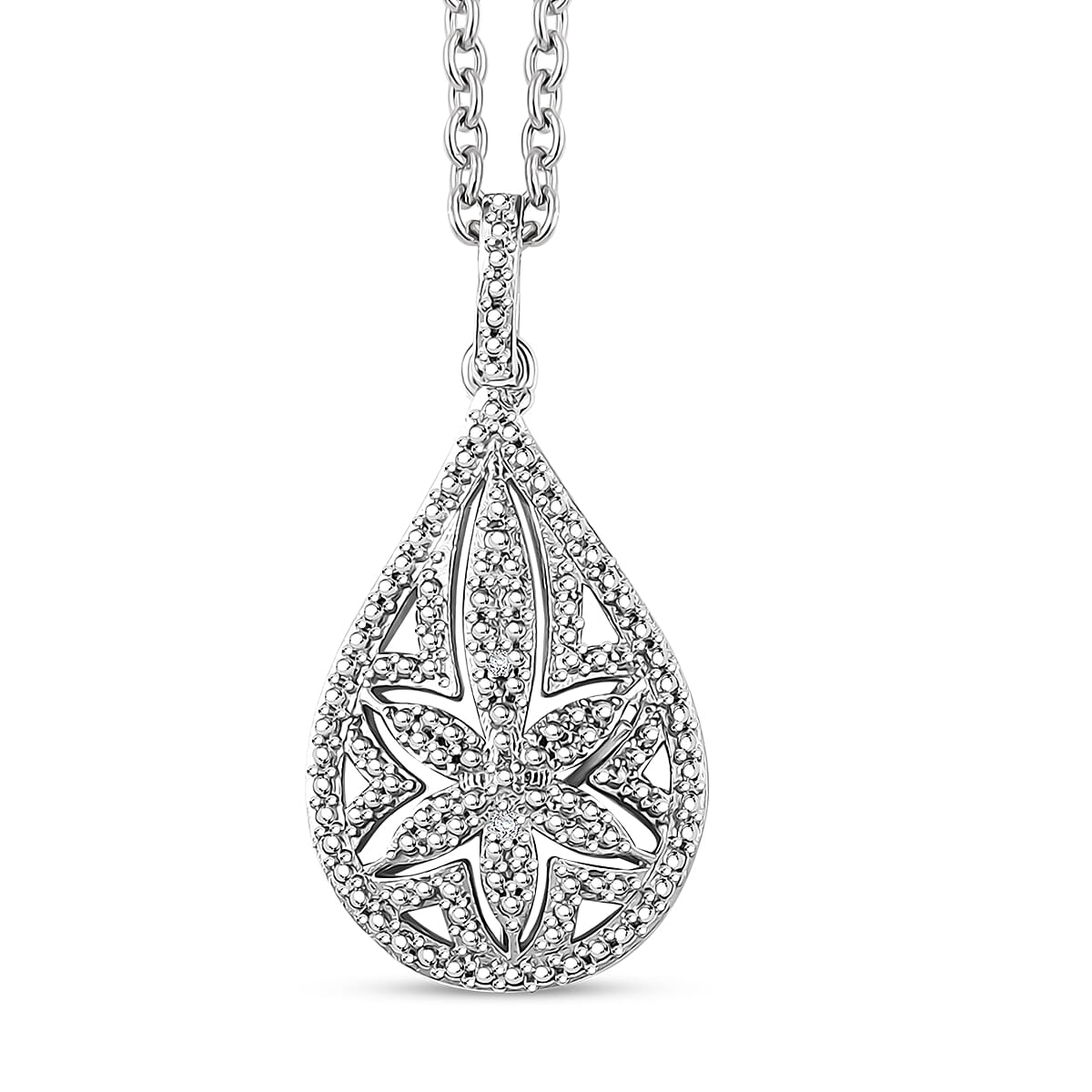 EverTrue White Diamond Accent Floral Pendant in Platinum Bond with Stainless Steel Necklace (20 Inches) image number 0
