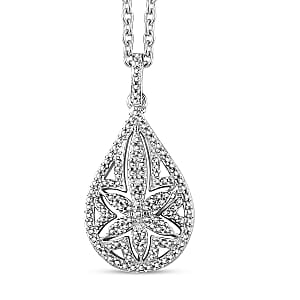EverTrue White Diamond Accent Floral Pendant in Platinum Bond with Stainless Steel Necklace (20 Inches)
