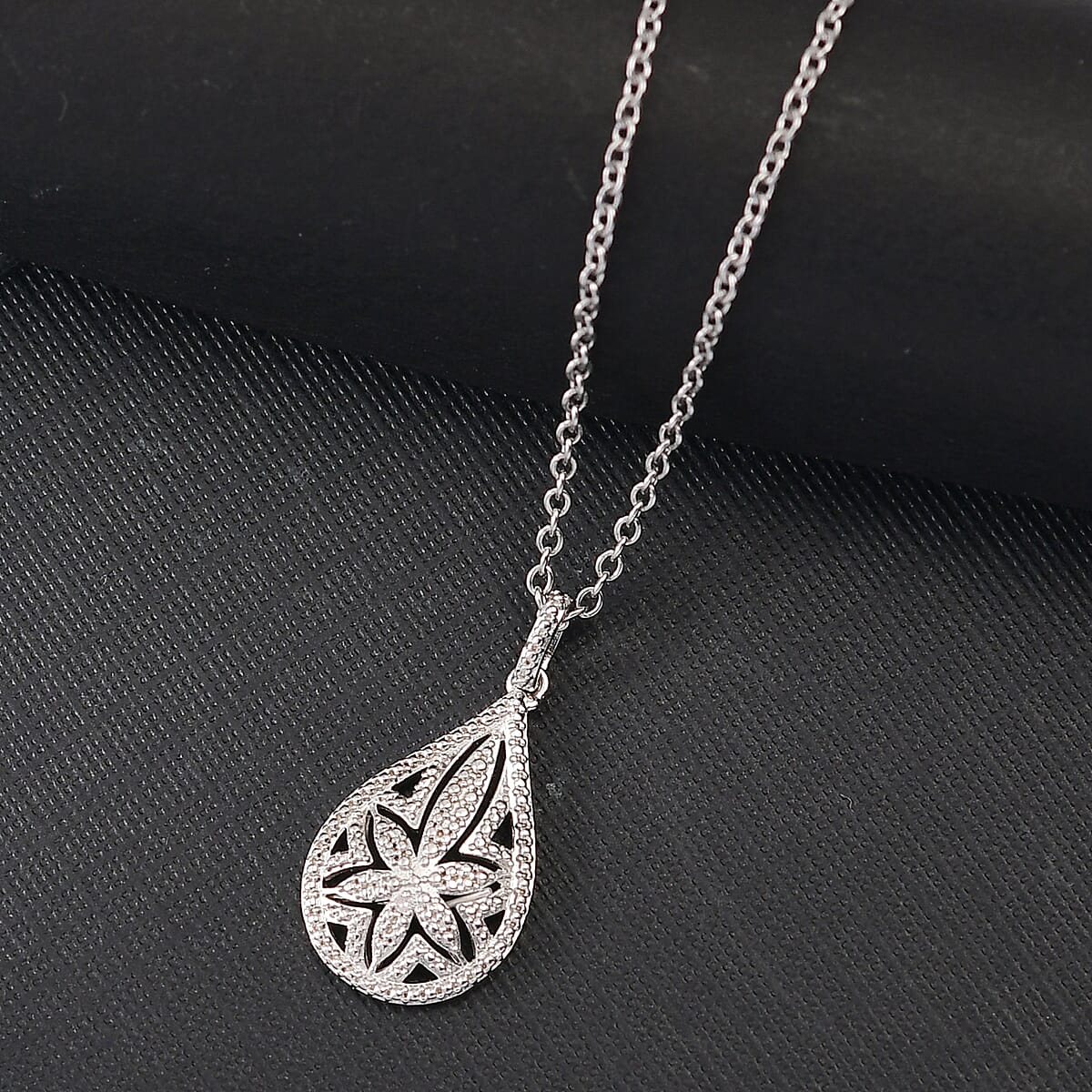 EverTrue White Diamond Accent Floral Pendant in Platinum Bond with Stainless Steel Necklace (20 Inches) image number 1