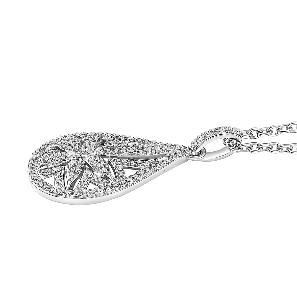 EverTrue White Diamond Accent Floral Pendant in Platinum Bond with Stainless Steel Necklace (20 Inches) image number 3
