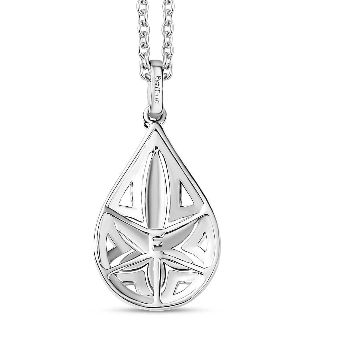EverTrue White Diamond Accent Floral Pendant in Platinum Bond with Stainless Steel Necklace (20 Inches) image number 4