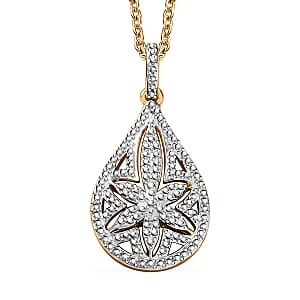 EverTrue White Diamond Accent Floral Pendant in 18K YG Plated and Platinum Bond with ION Plated YG Stainless Steel Necklace (20 Inches)