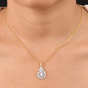 EverTrue White Diamond Accent Floral Pendant in 18K YG Plated and Platinum Bond with ION Plated YG Stainless Steel Necklace (20 Inches)