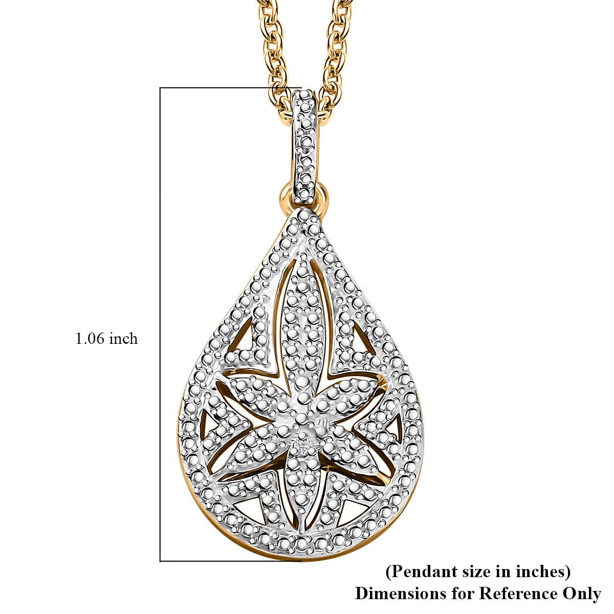EverTrue White Diamond Accent Floral Pendant in 18K YG Plated and Platinum Bond with ION Plated YG Stainless Steel Necklace (20 Inches) image number 6