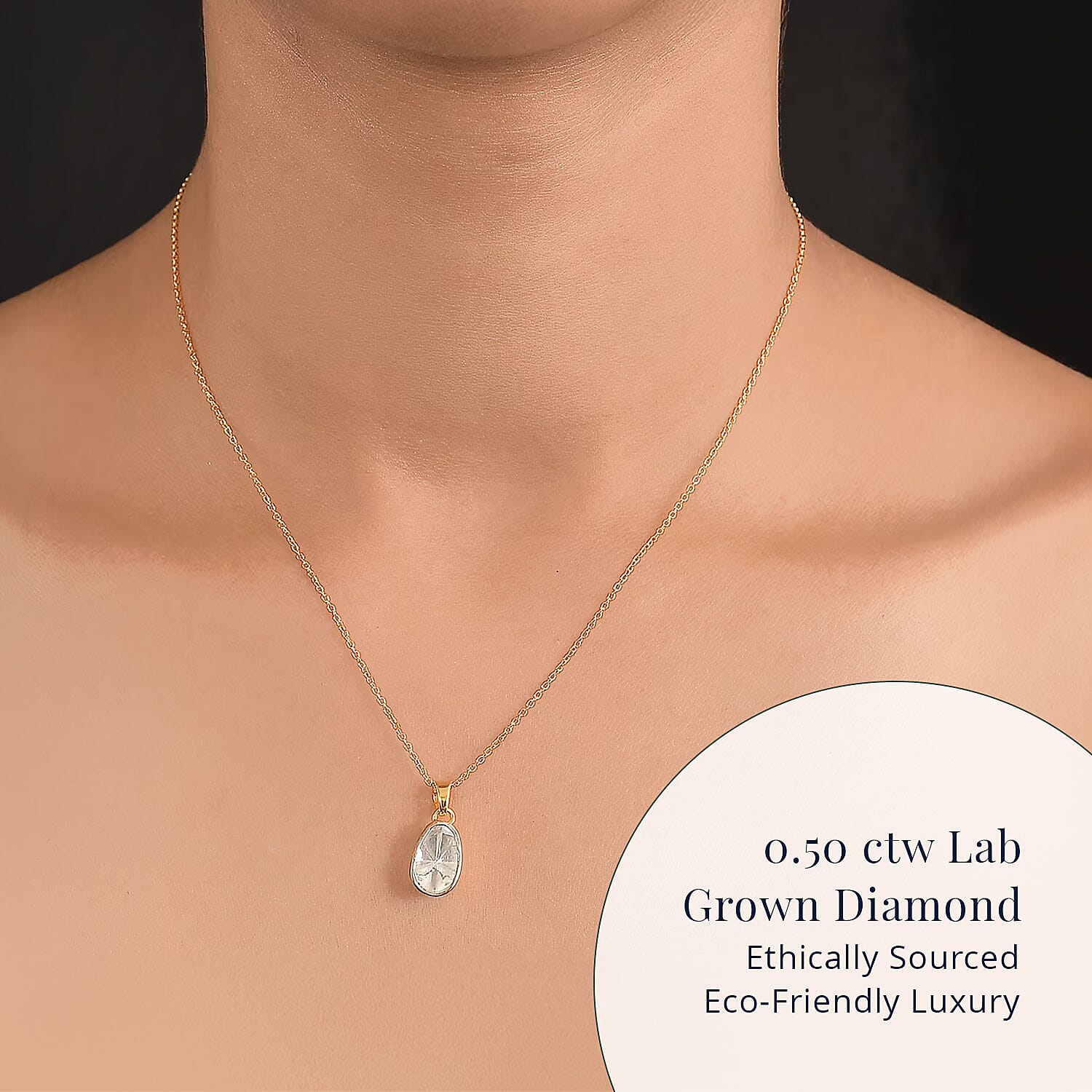 D'Joy Lab Grown Polki Diamond 0.50 ctw Timeless Solitaire Pendant Necklace in 18K Vermeil Yellow Gold Over Sterling Silver 20 Inches