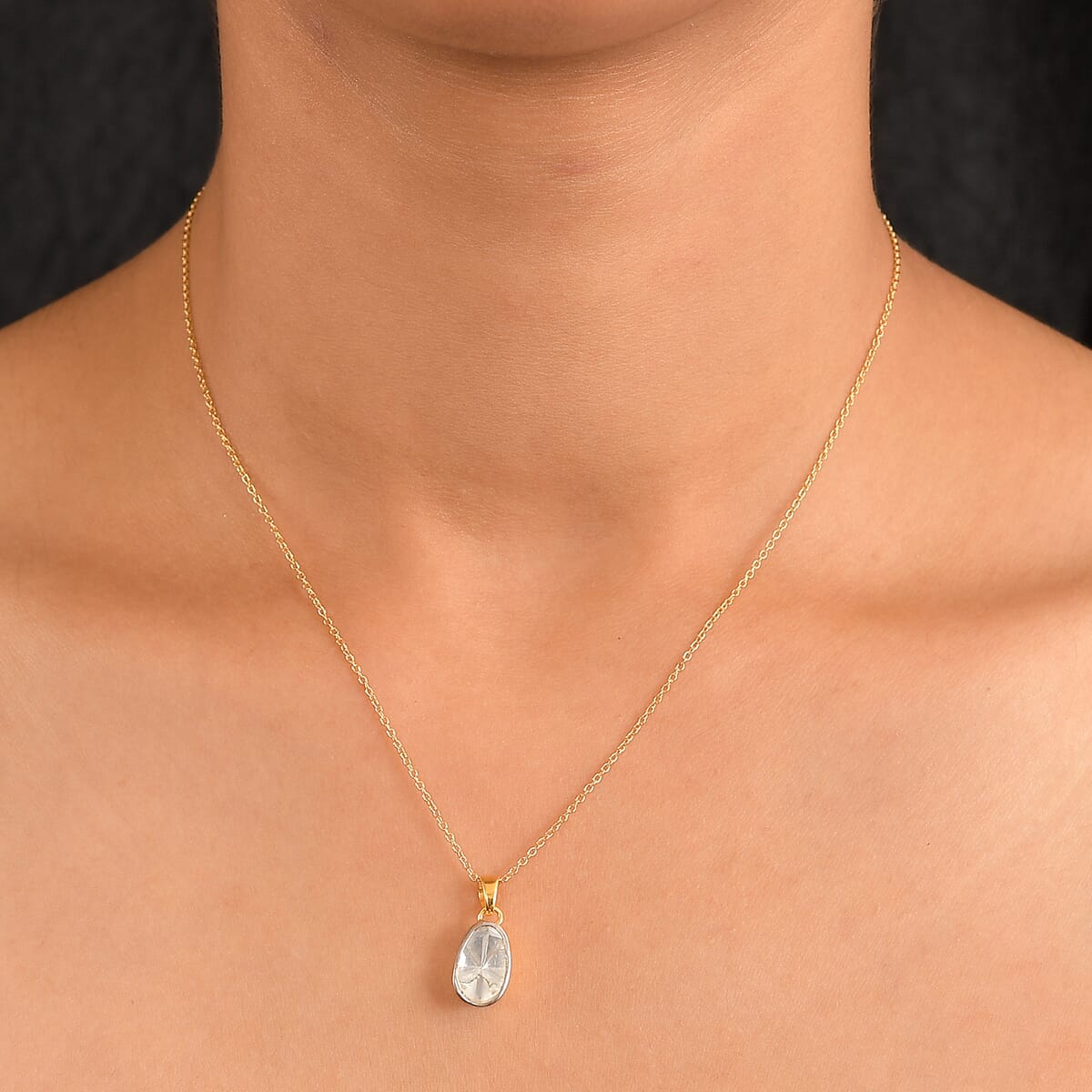 Luxuriant Lab Grown Polki Diamond 0.50 ctw Pendant Necklace in 18K Vermeil Yellow Gold Over Sterling Silver 20 Inches image number 2