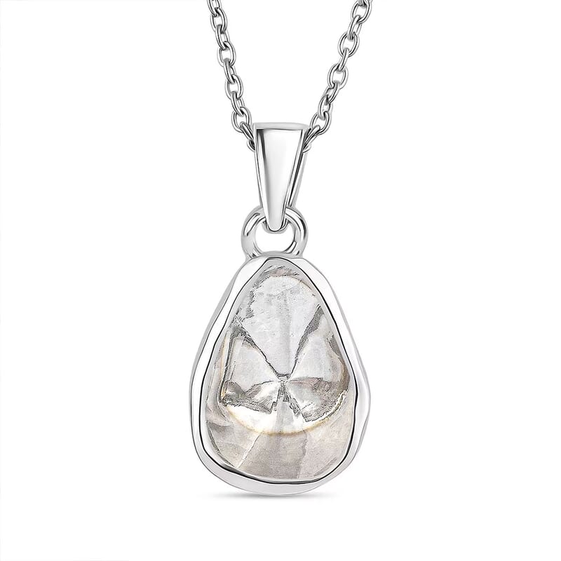 D'Joy Lab Grown Polki Diamond 0.50 ctw Timeless Solitaire Pendant Necklace in Rhodium Over Sterling Silver 20 Inches